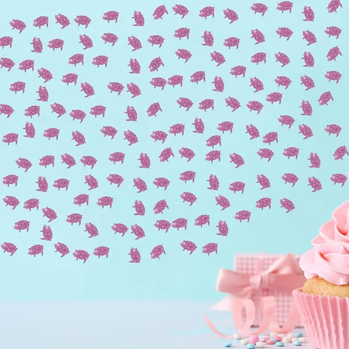 Vista 6 de 100 piezas de confeti de cerdo, dispersión de papel de cerdo con purpurina rosa, confeti de mesa de animales de granja, decoración de pastel