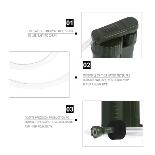 Vista 5 de ABOOFAN Purificador de filtro de agua portátil para acampar, equipo de supervivencia ligero para senderismo uso de emergencia al aire libre, verde