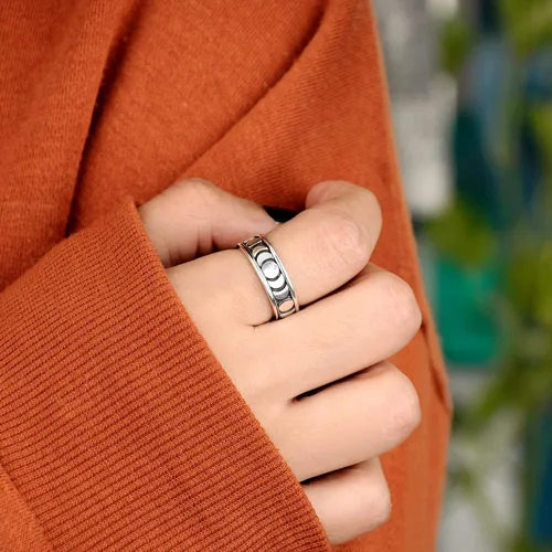 Vista 3 de Boho-Magic Anillo giratorio de plata de ley 925 para hombres y mujeres celestiales joyería