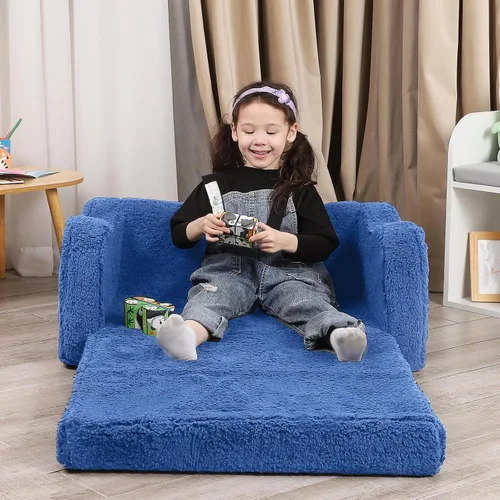 Vista 100 de MOMCAYWEX - Sofá para niños, 2 en 1, plegable, piel de melocotón, color azul