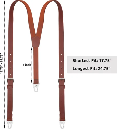 Vista 2 de Liguero de cuero genuino para hombre Tirantes de cuero con diseño en Y Regalos de padrinos de boda Liguero ajustable con ganchos Tirantes