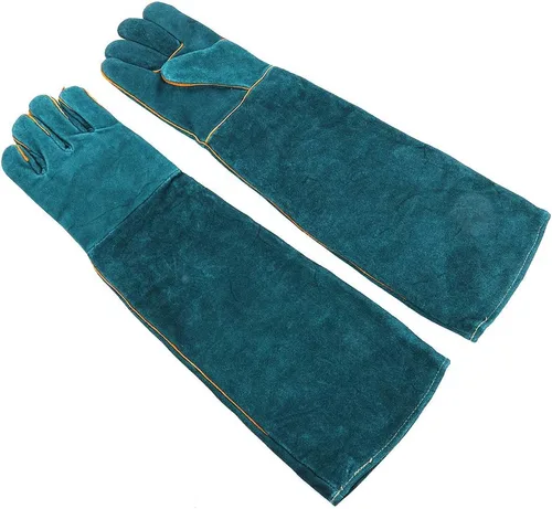 Vista 2 de Guantes antimordeduras, lona azul para entrenamiento de reptiles para mascotas, antimordeduras, alargan, guantes de protección de seguridad