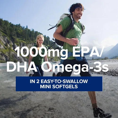 Vista 2 de GNC Suplemento de aceite de pescado de triple fuerza, mini Omega 3, 1000 mg de EPA y DHA, apoya la salud del corazón, el cerebro, la piel, los ojos