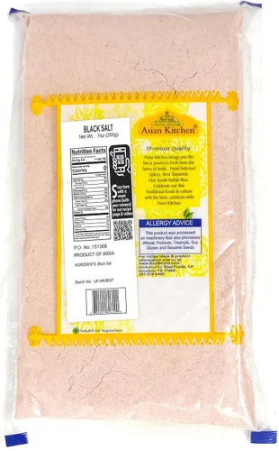 Vista 3 de Asian Kitchen Sal negra (Kala Namak Mineral) en polvo, vegana 7.05 oz (7 onzas) sin refinar, pura y natural, apta para gluten, sin OMG, origen