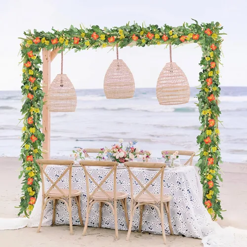 Vista 2 de Guirnalda de verano de 6 pies para decoración, guirnaldas de flores de eucalipto verde de verano para mesa de manto, decoración de boda, enredaderas
