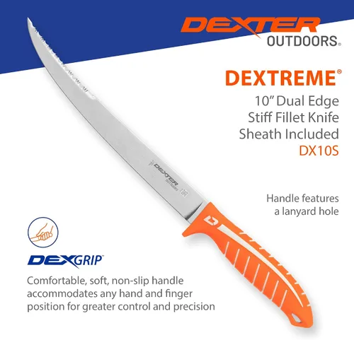 Vista 5 de Dexter Outdoors Dextreme Cuchillo de filete rígido de 10 pulgadas de doble filo Incluye funda