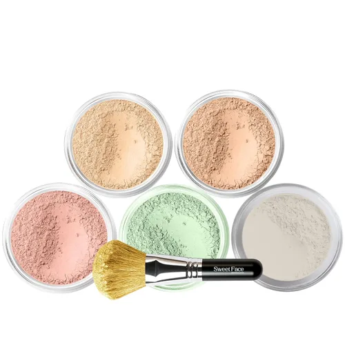 Vista 17 de Kit de 5 piezas con cepillo facial (BEIGE) Mineral Maquillaje Set Full Size Powder Bare Skin Matte Foundation