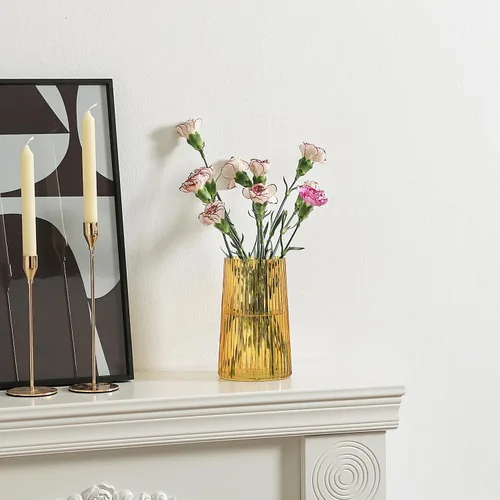Vista 4 de Jarrón de vidrio ámbar para flores, florero para ramo, jarrones de vidrio modernos, jarrones acanalados para sala de estar, dormitorio, mesa