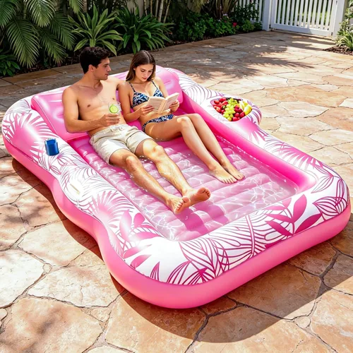 Vista 12 de Flotador inflable de 78 x 50 pulgadas para piscina con aspersor, flotadores de piscina extra grandes para adultos con almohada 6 en 1, flotador