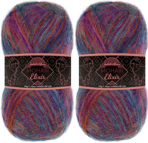 Vista 131 de JubileeYarn Mohair Elixir Yarn - 50g/Skein Baby Wool Blend - Cosmopolitan - 1 Skein