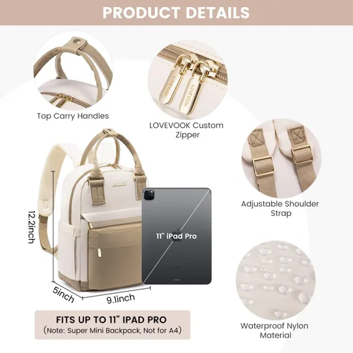 Vista 5 de LOVEVOOK Mini mochila para mujeres y niñas, mochila pequeña con puerto USB, linda mochila de moda para el trabajo, viajes y la escuela, caqui