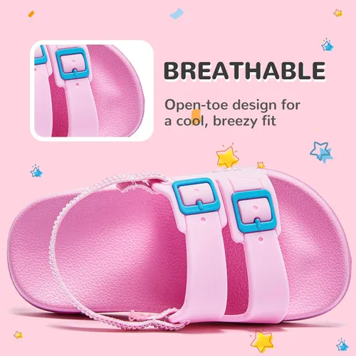 Vista 3 de HOBIBEAR Sandalias de exterior para niños y niñas, zapatos planos con punta cerrada, zapatos de agua para niños, zapatos de playa de verano