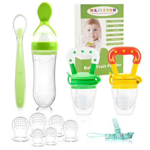 Vista 13 de Comedero de alimentos para bebés (3 piezas) con 6 chupetes de silicona de diferentes tamaños, 2 cucharas dispensadoras de alimentos de silicona
