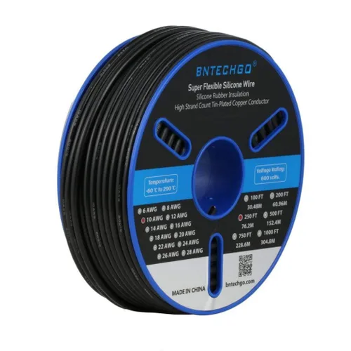 Vista 12 de BNTECHGO Carrete de alambre de silicona calibre 10 de 25 pies, alambre de cobre estañado trenzado de 10 AWG, color azul flexible