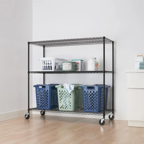 Vista 2 de Trinity Basics Estantería de alambre ajustable de 3 niveles con ruedas para organización de cocina, almacenamiento de garaje, cuarto de lavandería