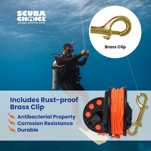 Vista 7 de Scuba Choice Scuba Buceo Bobina de dedo compacta con mango de plástico, 65', línea naranja