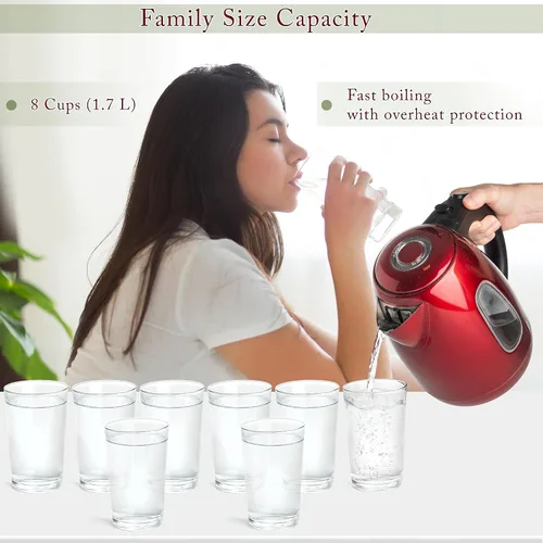 Vista 4 de Mixpresso - Tetera eléctrica de acero inoxidable rojo, 1,7 L, 1500 W