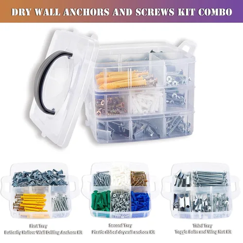 Vista 3 de ZTF Kit de anclajes y tornillos para paneles de yeso resistente, pernos de palanca de pared hueca de mariposa combinación de tornillos y anclajes