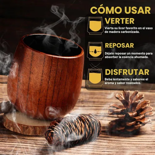 Vista 4 de BearSkill Vaso de madera carbonizada de bourbon para beber, vaso de whisky, regalos de bourbon para hombres, vaso de madera a la antigua, gran
