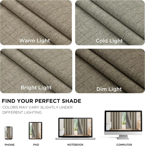 Vista 9 de Joydeco - Cortinas opacas para dormitorio - Cortinas de lino natural de 37 X 63 pulgadas, cortinas con aislamiento térmico 100% opacas que bloquean