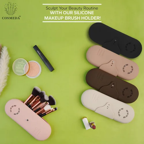 Vista 8 de Beauty Bloom - Soporte y organizador para brochas de maquillaje, silicona con hebilla, estuche de almacenamiento portátil para brochas de belleza