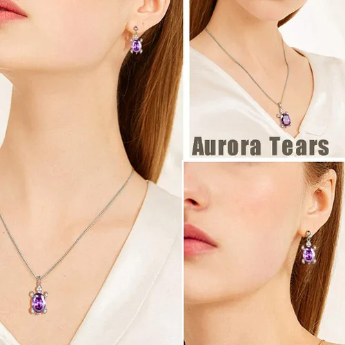 Vista 7 de Aurora Tears Tutrle Jewelry - Collar de plata de ley 925 para mujer, diseño de tortuga de animales marinos, pendientes, anillo, pulsera de circonita