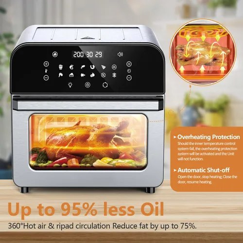 Vista 4 de WHALL Freidora de aire, horno freidora de aire de 5.5 cuartos de galón con pantalla táctil digital LED, funciones de cocción 12 en 1, cesta apta