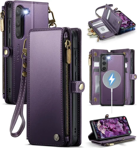 Vista 15 de Defencase Funda Cartera Magnética para Samsung Galaxy S23+/ S23 Plus Compatible con Magsafe con Bloqueo RFID, Cremallera y Portarjetas, Funda