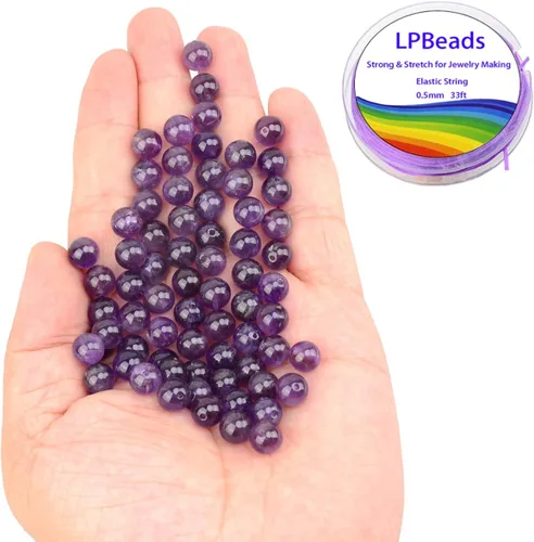 Vista 2 de Cuentas sueltas de 0.315 pulgadas/8mm de piedra natural redonda para hacer joyas con cordón elástico