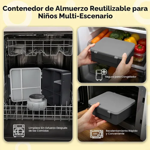 Vista 7 de Lonchera para niños con lonchera Bento con tarro de comida de 8 onzas, color negro