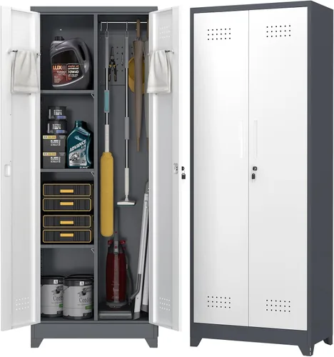 Vista 16 de Armario de almacenamiento de garaje de 28 pulgadas de alto, gabinetes de pared de garaje de metal con puertas y estantes, gabinete pequeño