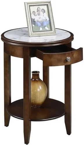 Vista 4 de Convenience Concepts American Heritage Baldwin - Mesa auxiliar con cajón, mármol blanco / espresso