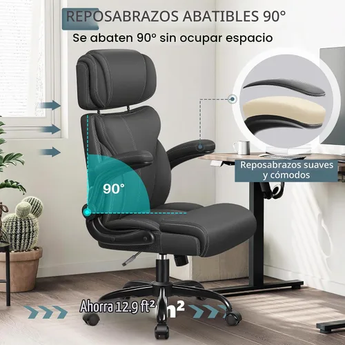 Vista 6 de Silla de oficina, silla ergonómica grande y alta para escritorio de computadora con reposacabezas ajustable retráctil, silla ejecutiva de cuero