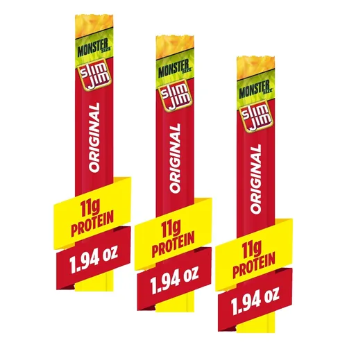 Vista 8 de Slim Jim Monster - Palitos de carne ahumada, sabor original, 0.39 oz de proteína por barra, 1.94 onzas