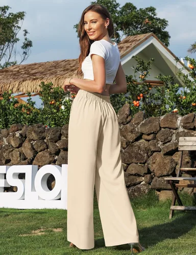 Vista 6 de DACESLON Pantalones casuales de pierna ancha para mujer 2023, cintura alta elástica en la espalda, pantalones de trabajo de negocios, pantalones