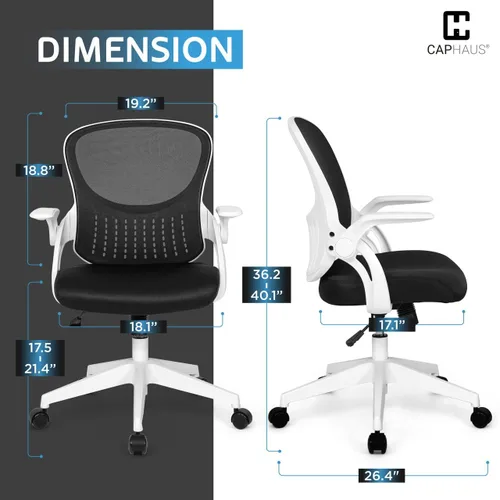 Vista 3 de CAPHAUS Silla de oficina ergonómica abatible, silla de escritorio acolchada de malla transpirable, soporte lumbar, silla giratoria con ruedas