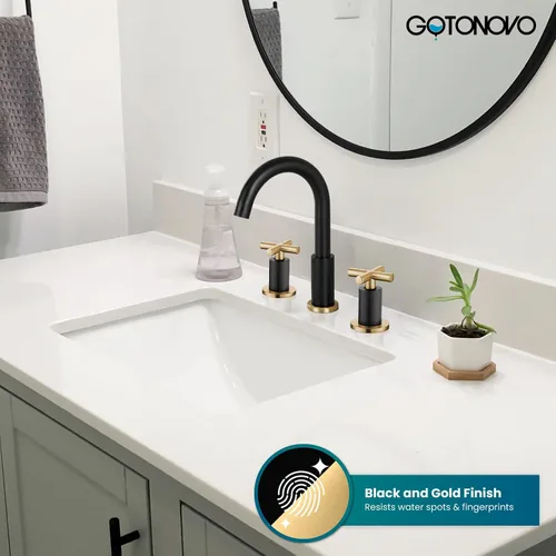 Vista 3 de gotonovo Grifo de baño de 3 agujeros de 8 pulgadas, grifo de tocador para fregadero de baño, 2 manijas cruzadas, lavabo de montaje en cubierta