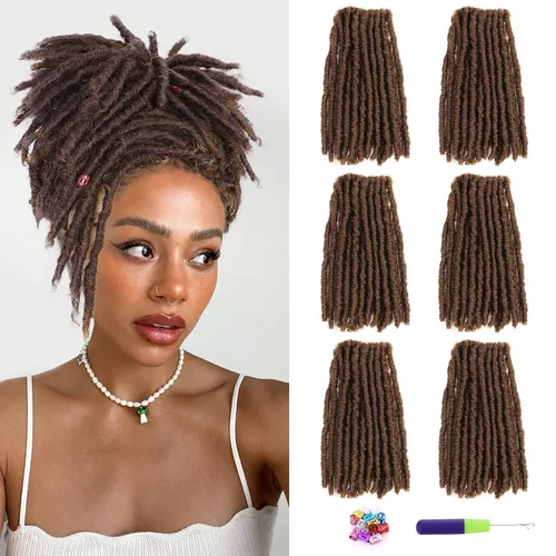 Vista 29 de WIGNEE Cabello de Ganchillo 120 Hebras Locs Sintéticos 8 Pulgadas Locs Suaves Pre-Trenzados 6 Paquetes Cabello de Ganchillo Pre-Anudado para Mujeres