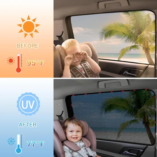 Vista 4 de ZATOOTO Sombras de Coche para Ventanas Traseras para Bebé, Sombras de Ventana de Coche de Malla Magnética Sombra Solar para Ventana de Coche