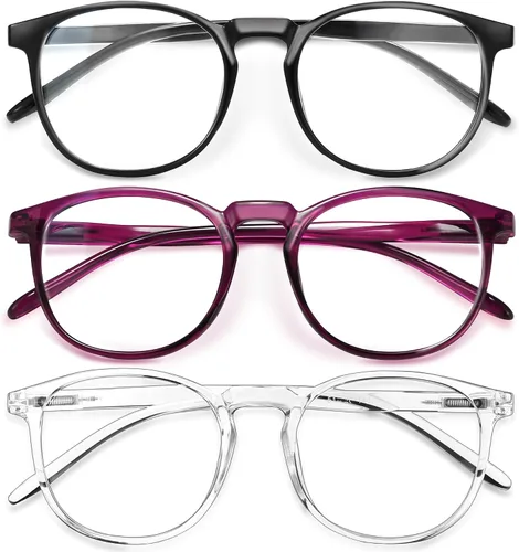 Vista 15 de IBOANN - Lentes con filtro de luz azul para mujeres y hombres, paquete de 3 unidades, armazón redonda estilo retro a la moda, lentes falsos vintage