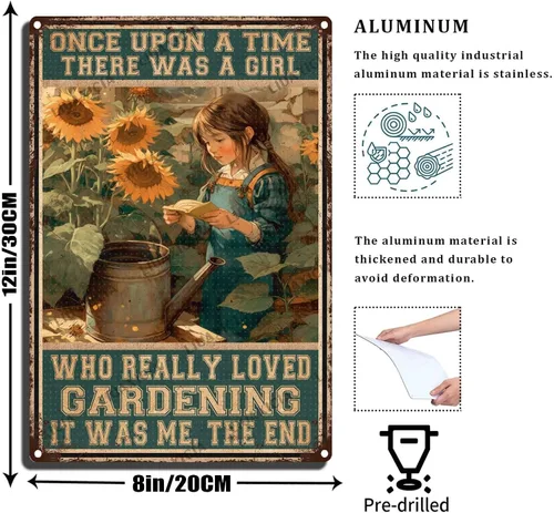Vista 2 de LIUAXICIA Letreros de estaño vintage de metal retro Una chica que realmente amaba la jardinería Elegantes letreros de metal de estaño para cocina