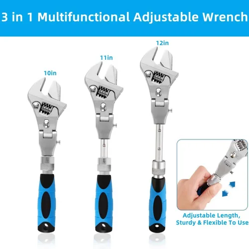 Vista 11 de Llave ajustable Flexhead, llaves de media luna de trinquete de 10 a 12 pulgadas con vástago de extensión retráctil y llave ajustable de cabeza