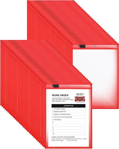 Vista 10 de Nezyo Bolsillos de borrado en seco, soportes de plástico para boletos de trabajo, bolsillos para pedidos, fundas transparentes, carpetas de boletos