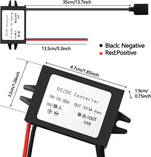 Vista 5 de MEIRIYFA Convertidor USB de 12 V a 5 V Módulo DC Buck 12V 36V 48V Convertir a 5V Dual USB Hembra 10-55V a 5V 3A 15W Adaptador DC a DC Regulador