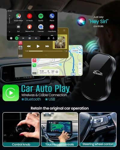 Vista 2 de Adaptador inalámbrico Carplay para Apple iPhone iOS 10+ y autos de 2016+, Plug & Play, control estable de conexión automática y sin latencia