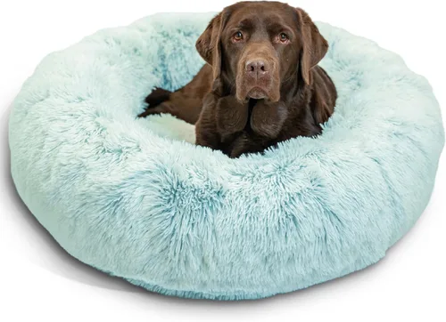 Vista 76 de Best Friends by Sheri - The Original Calming Donut - Cama calmante en forma de dona para perros y gatos - Pelo largo, azul bebé, M, 30 x 30 pulgadas