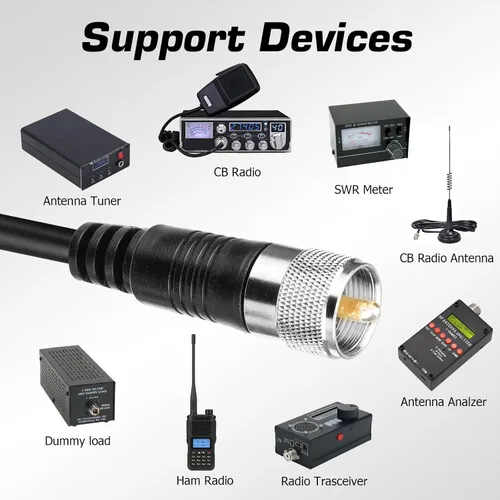 Vista 4 de Cable coaxial RG8X, cable de antena CB de puente PL259 corto de 12 pulgadas, conector macho UHF de 50 ohmios, baja pérdida para radioaficionado Negro