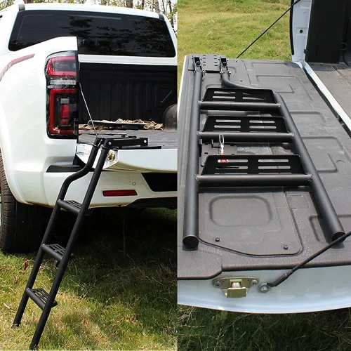 Vista 4 de Escalera plegable universal para portón trasero Nissan Navara NP300/Frontier D23 2014-2022 Camión, aluminio, plata, práctica/resistente