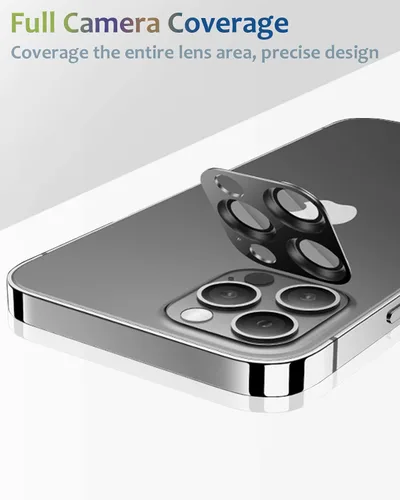 Vista 6 de Protector de lente de cámara compatible con iPhone 13 Pro / 13 Pro Max, protector de lente de cámara de vidrio templado de metal Plus, compatible