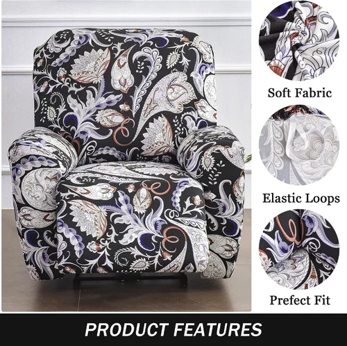 Vista 5 de Fundas elásticas para sillas reclinables, 4 piezas, estampado Lazyboy, funda de elastano suave para silla reclinable, protector de muebles